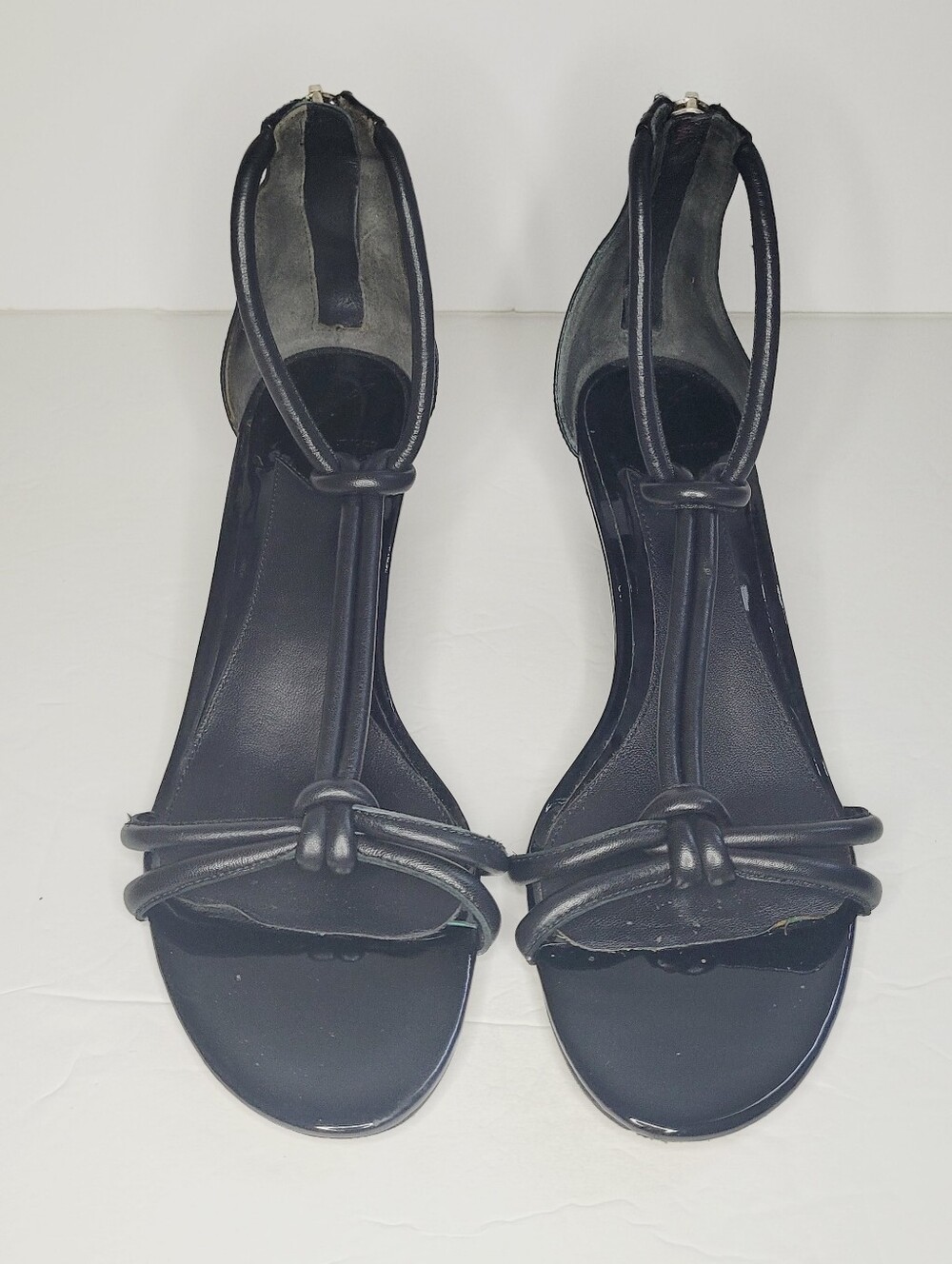 Brian Atwood Wedge Sandals Black Womens Size 7 Knotted Strap Classic Zipper Back - Picture 2 of 10